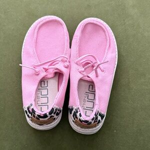 Hey Dude Kids Pink Moccasins with Leopard Accent